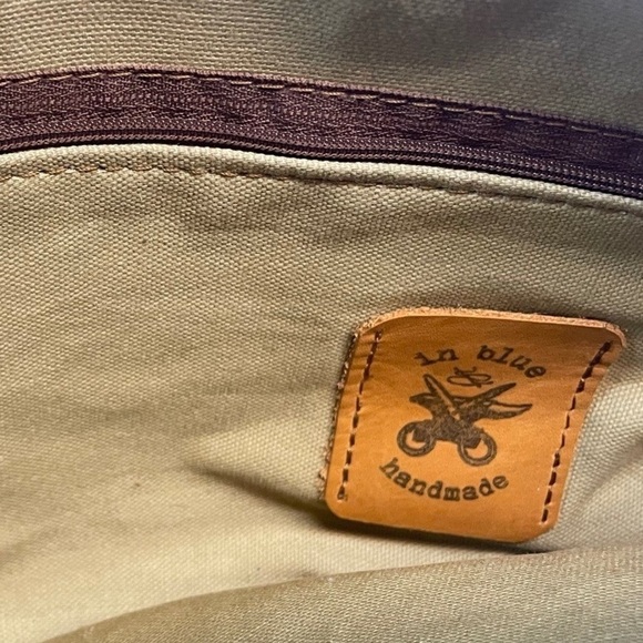 In Blue Handmade leather messenger bag with Aztec patter on the front. - Picture 4 of 4